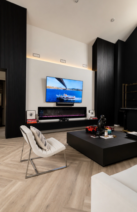 Integrated LED accent lighting wall by Obsidian Walls